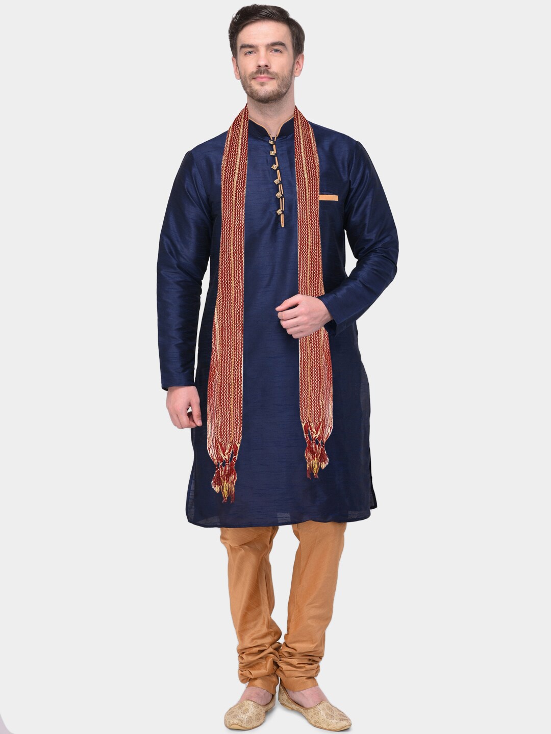 

SG LEMAN Men Navy Blue Raw Silk Kurta with Churidar