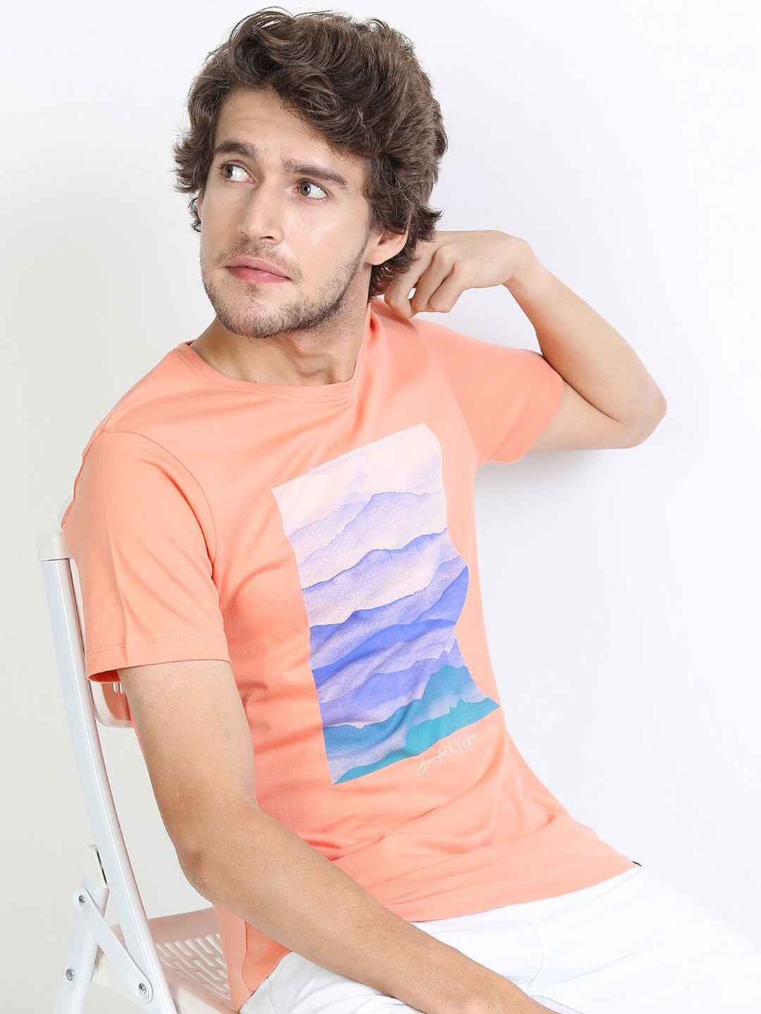 

HIGHLANDER Men Coral Printed Round Neck Slim Fit T-shirt