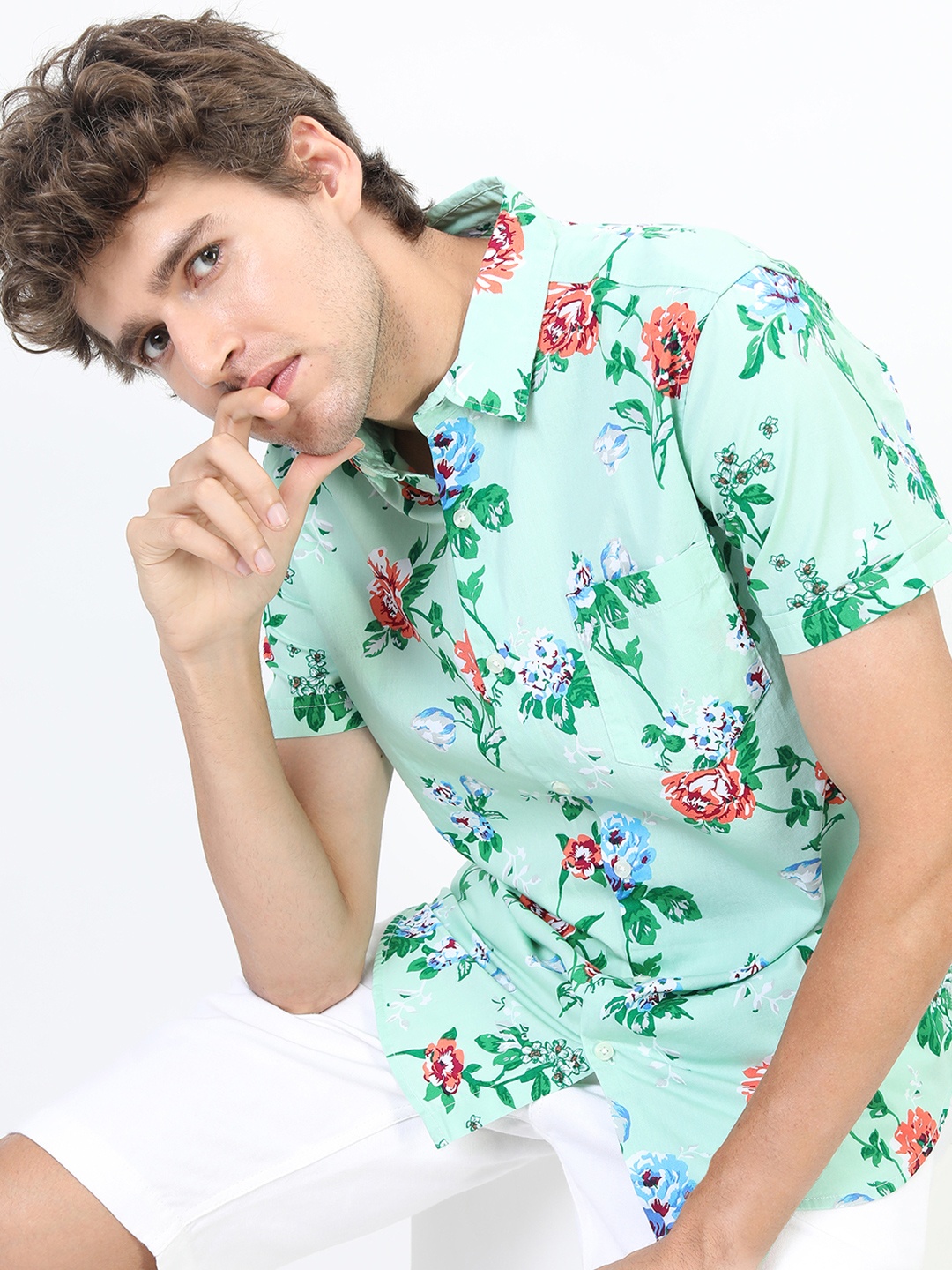 

HIGHLANDER Men Green Slim Fit Printed Casual Shirt
