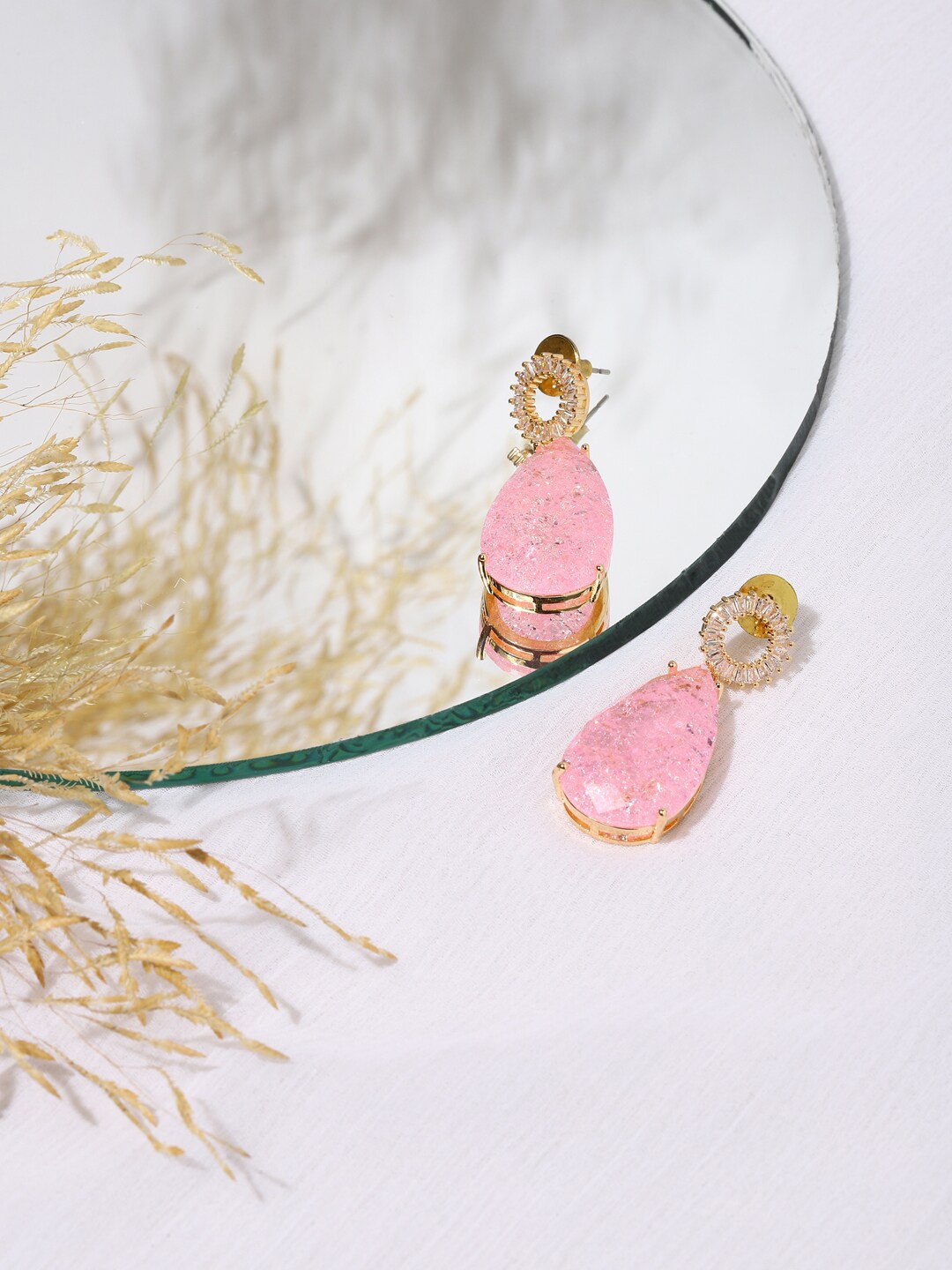 

RITU SINGH Pink Teardrop-Shaped Drop Earrings