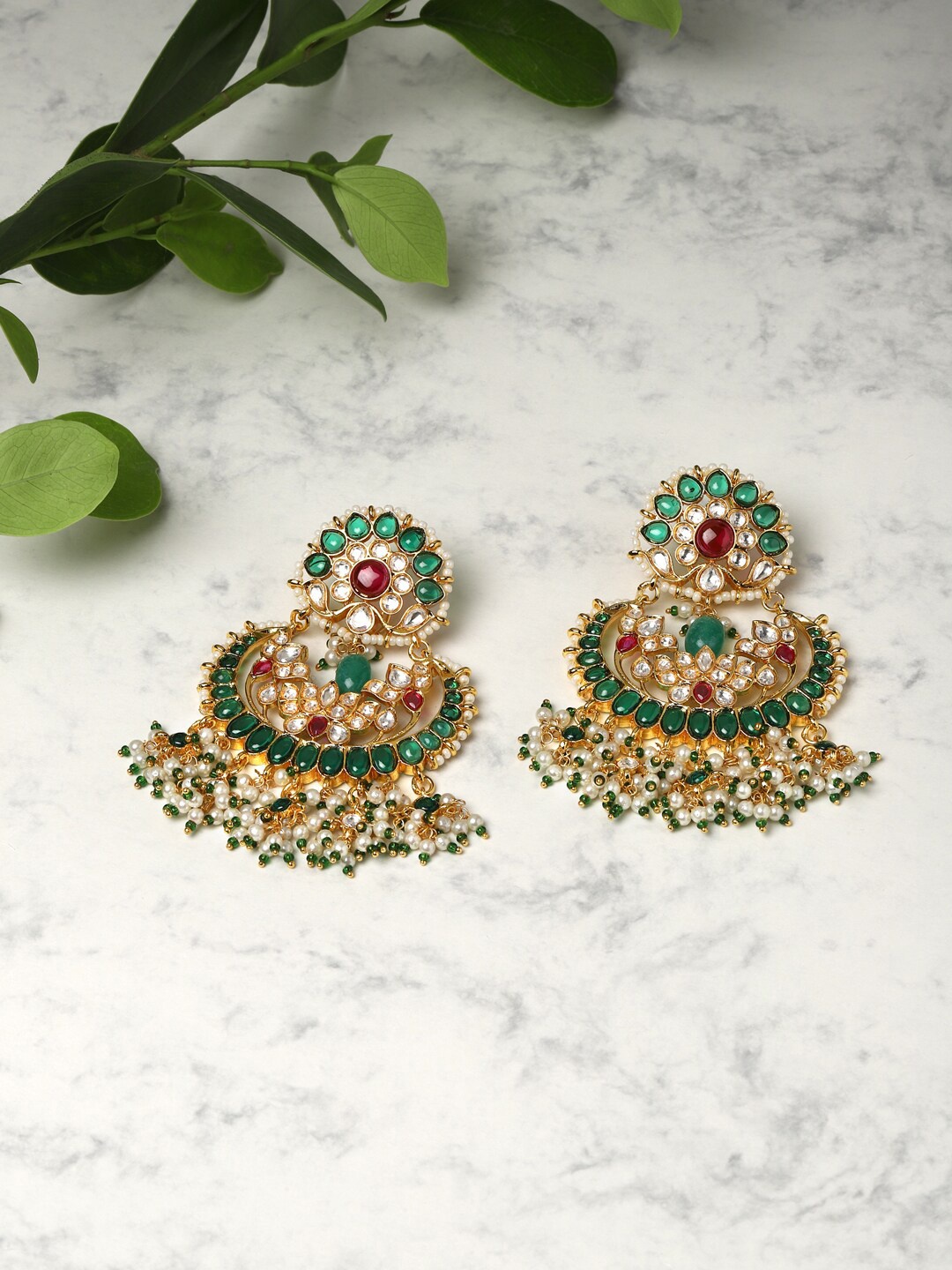 

RITU SINGH Green Contemporary Chandbalis Earrings