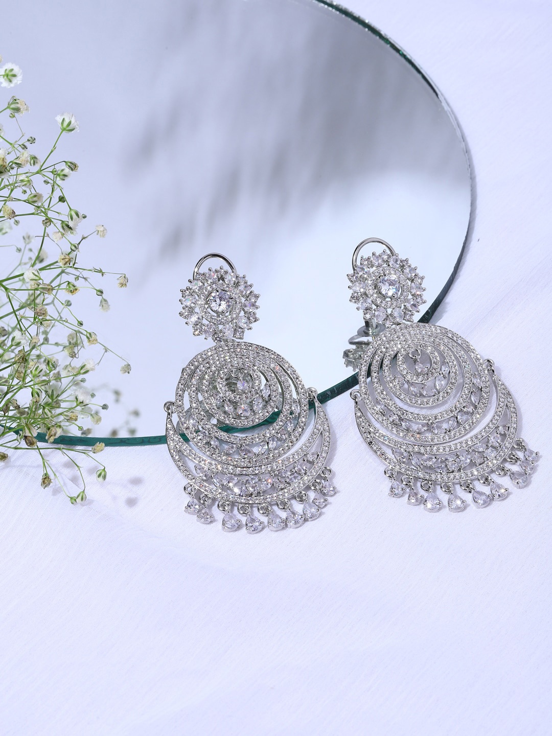 

RITU SINGH Silver-Toned Contemporary Drop Earrings