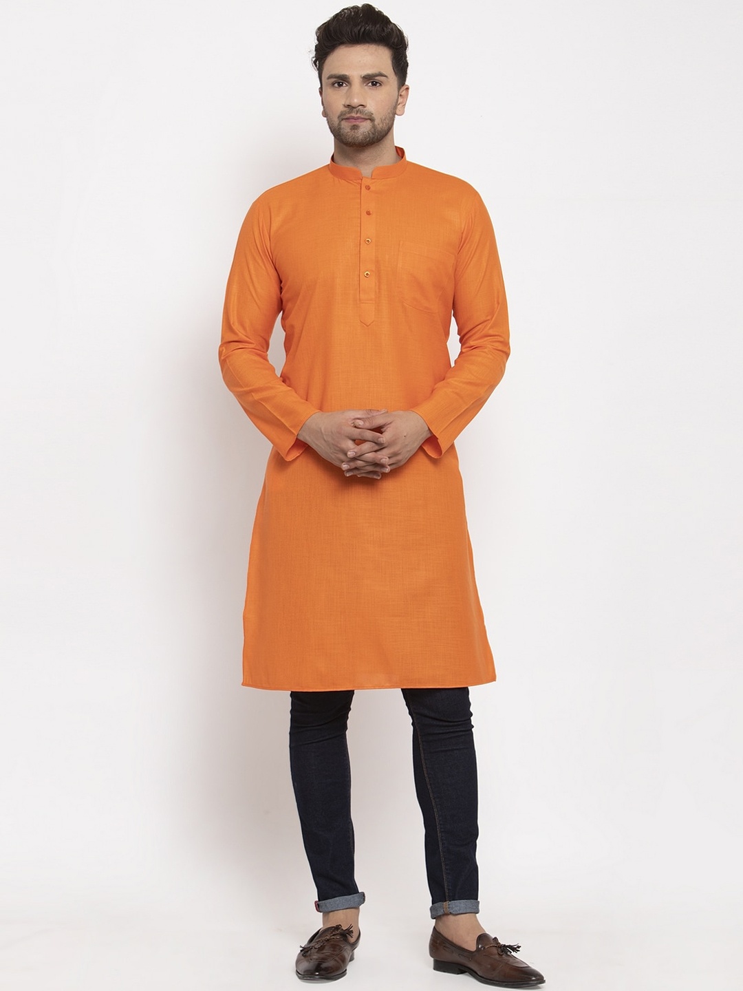 

KRAFT INDIA Men Orange Solid Cotton Kurta