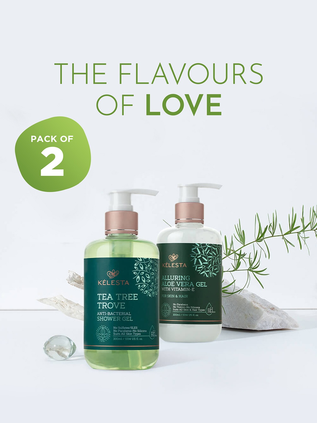

KELESTA Tea Tree Trove Shower Gel 300 ml + Alluring Aloe Vera Gel 300 ml, Green