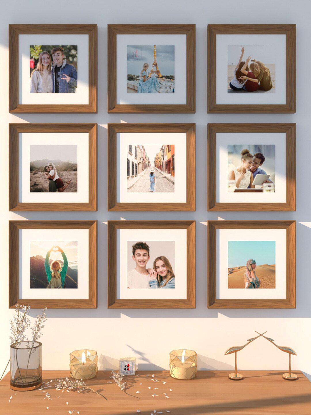 

Art Street Set Of 9 Wall Photo Frames, Brown