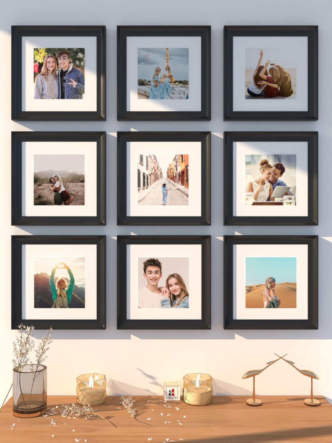 

Art Street Set Of 9 Wall 3-D Photo Frames, Black