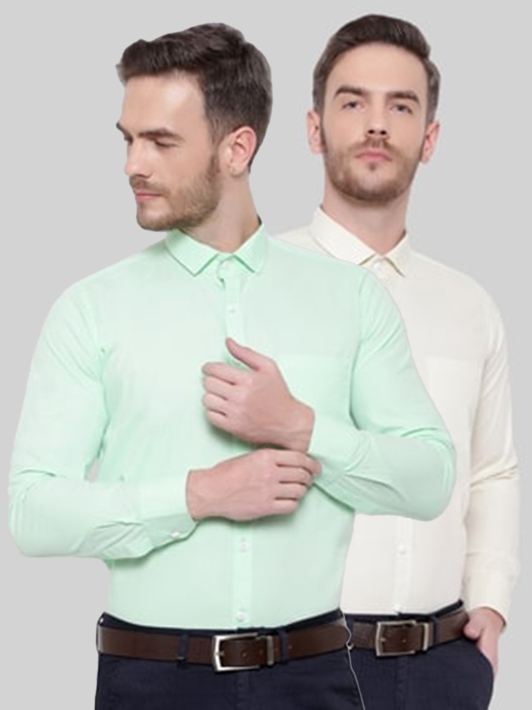 

Srey trends Men Cream-Coloured & Green Comfort Formal Shirt Pack Of 2