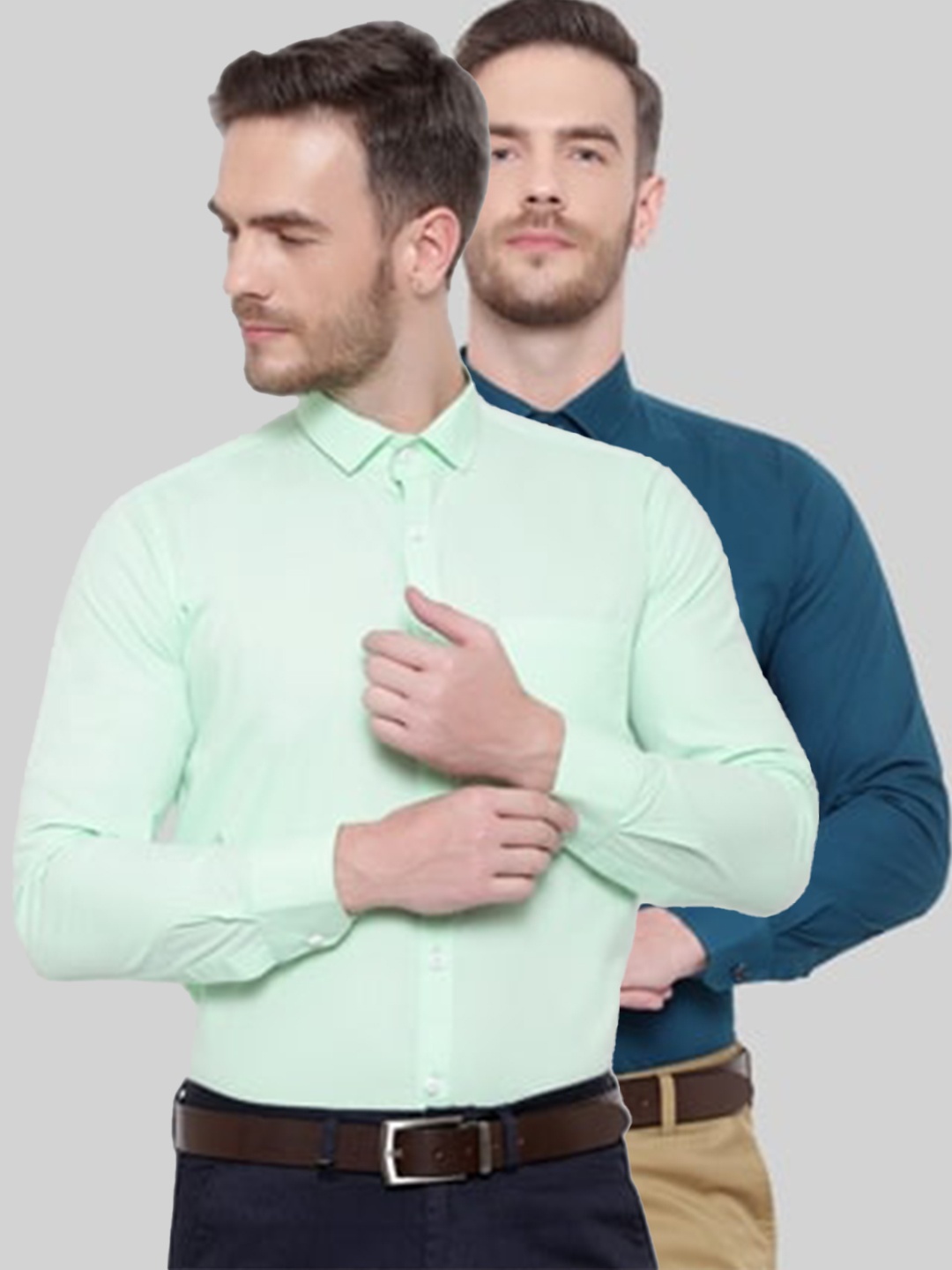 

Srey trends Men Teal & Green Comfort Formal Shirt Pack Of 2