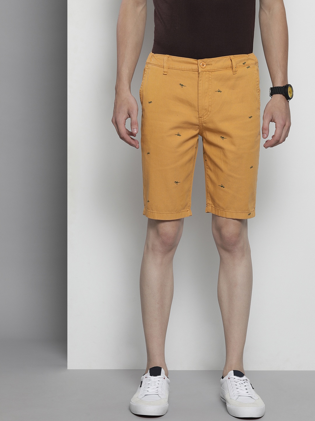 

The Indian Garage Co Men Mustard Conversational Printed Shorts