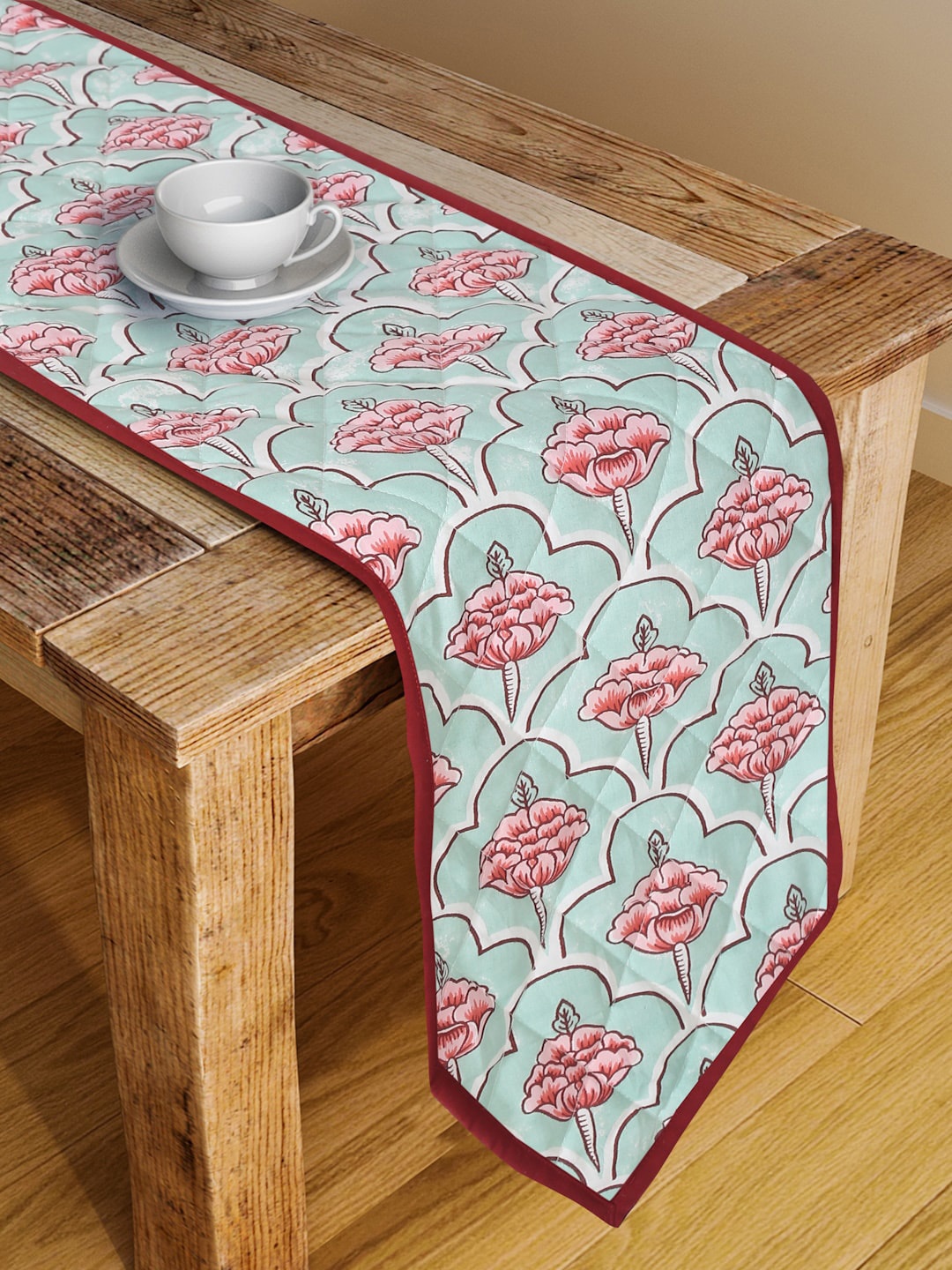 

Rajasthan Decor Maroon & Green Quilted Cotton Centre Table Runner