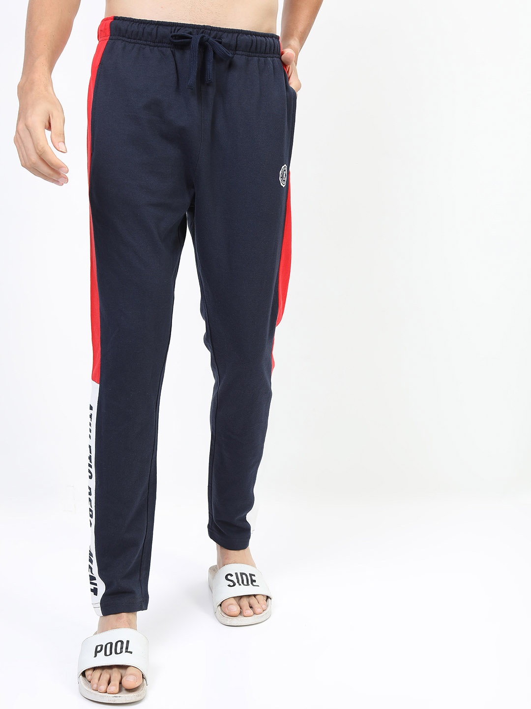 

KETCH Men Navy Blue & Red Typography Printed Track Pants