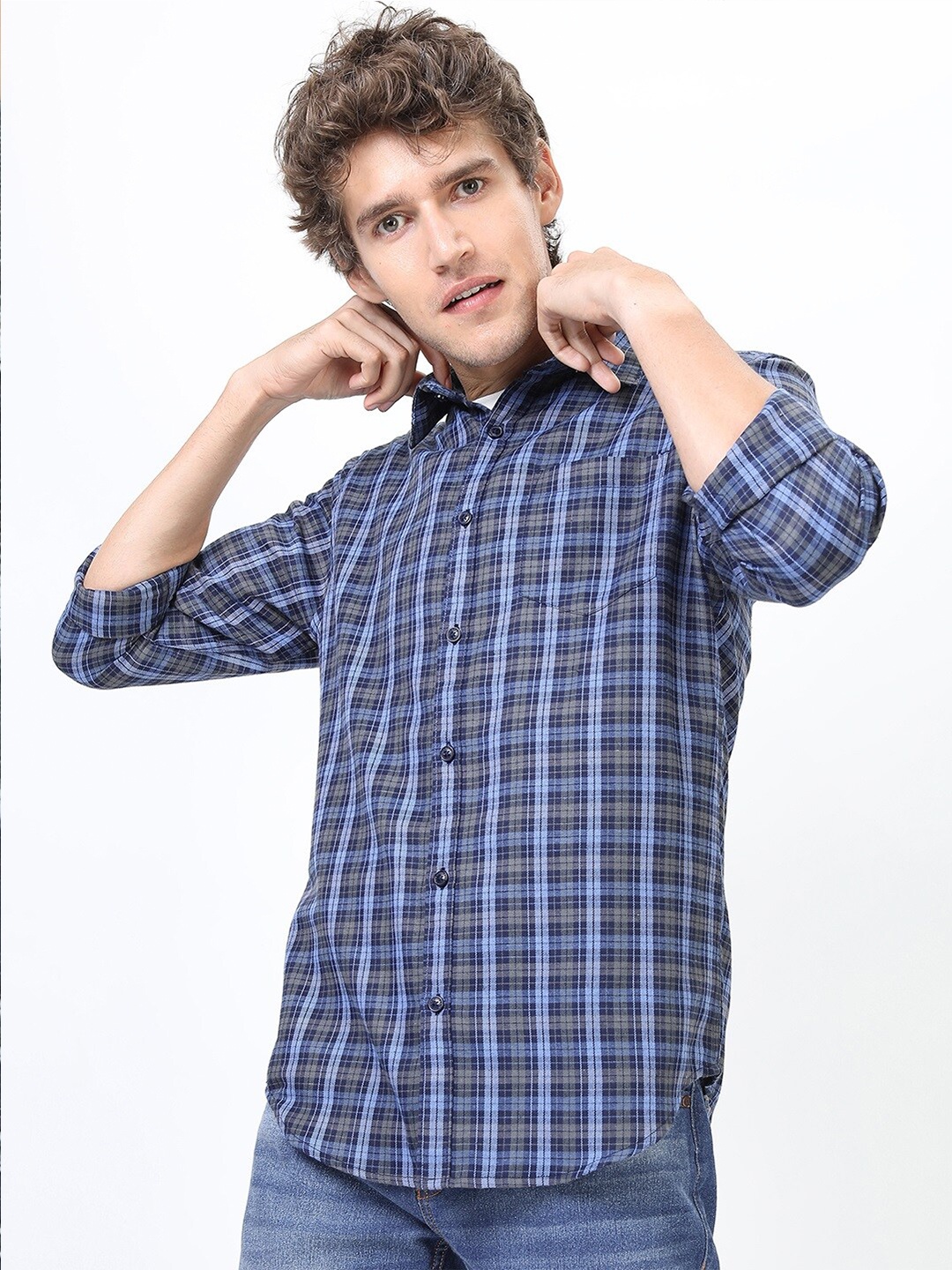 

KETCH Men Grey Slim Fit Checked Casual Shirt