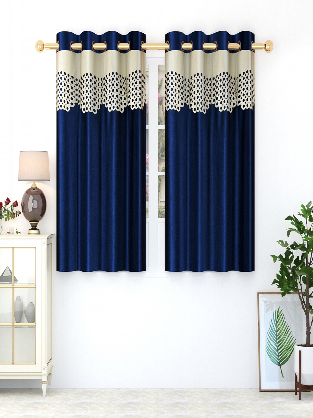 

Homefab India Navy Blue & Gold-Toned Set of 2 Window Curtain