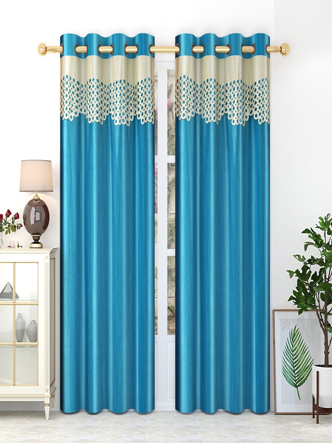 

Homefab India Turquoise Blue Set of 2 Long Door Curtains