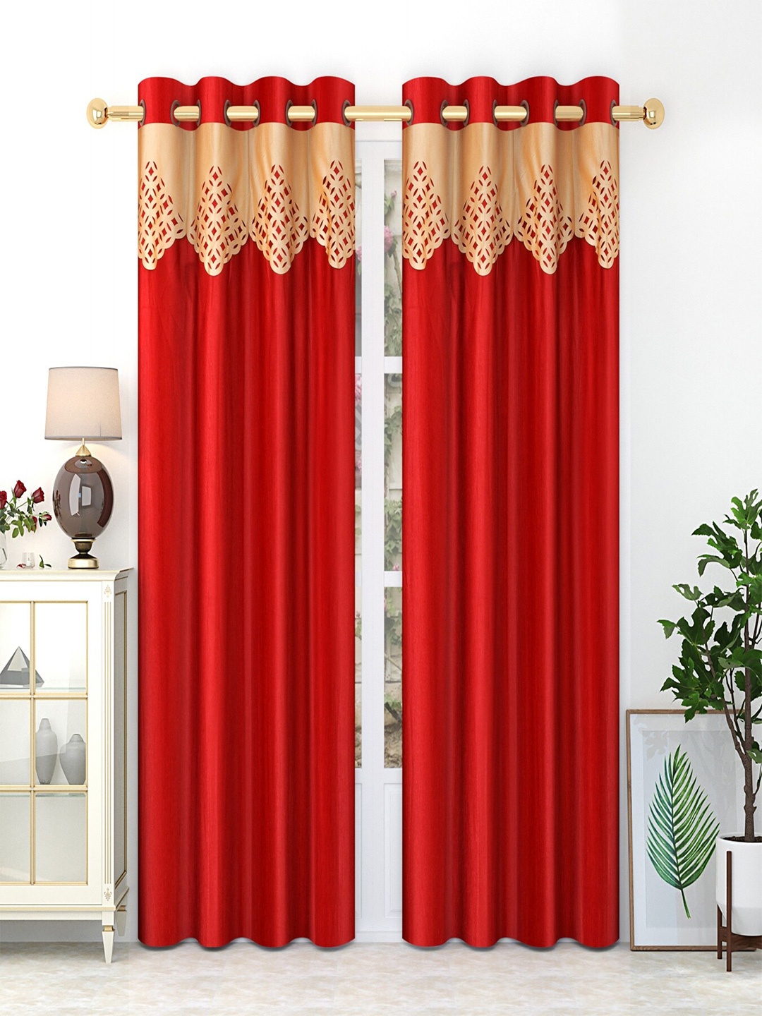 

Homefab India Maroon & Beige Set of 2 Long Door Curtain