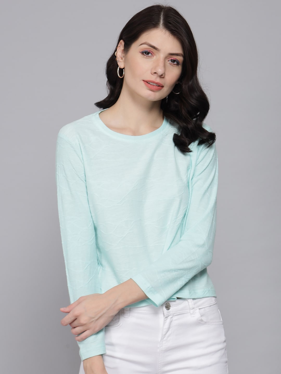 

ANTI CULTURE Women Sea Green Solid Regular Fit Cotton T-shirt