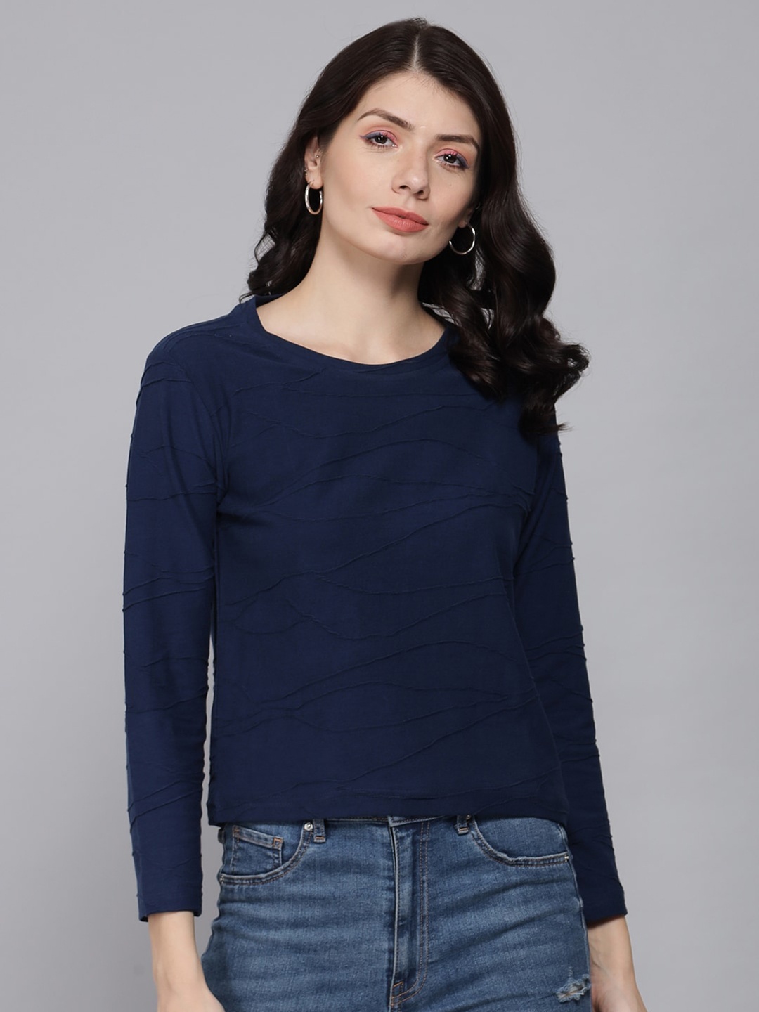 

ANTI CULTURE Women Navy Blue Cotton T-shirt
