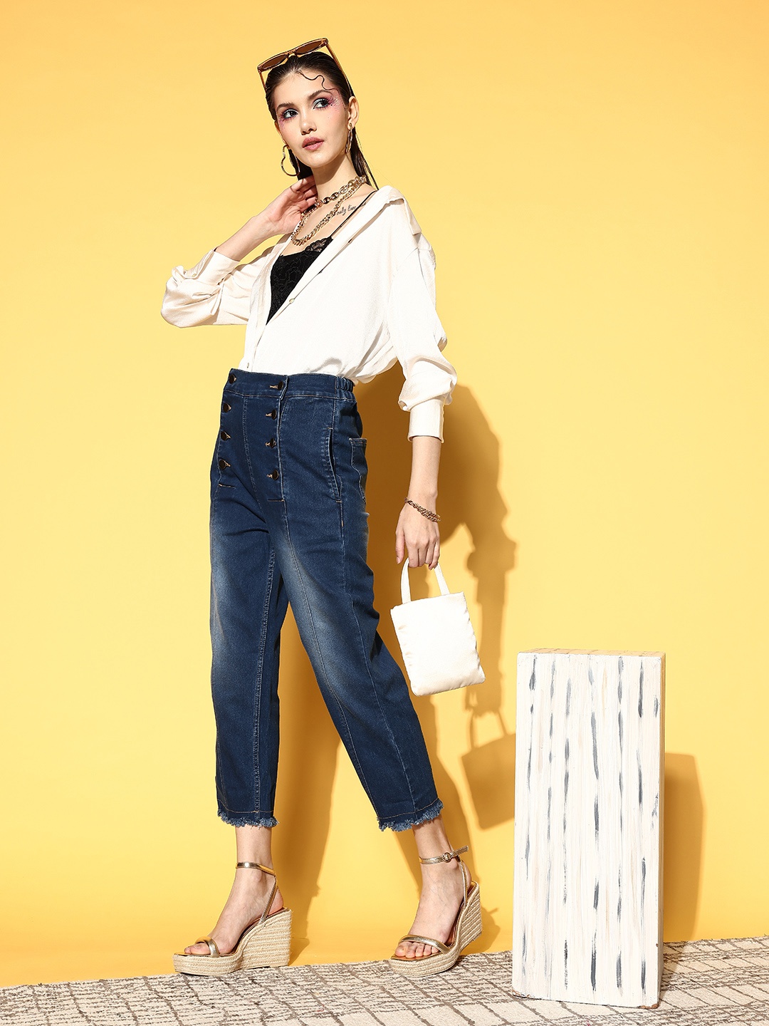 

plusS Women Stylish Blue High-Rise Regular Fit Stretchable Jeans