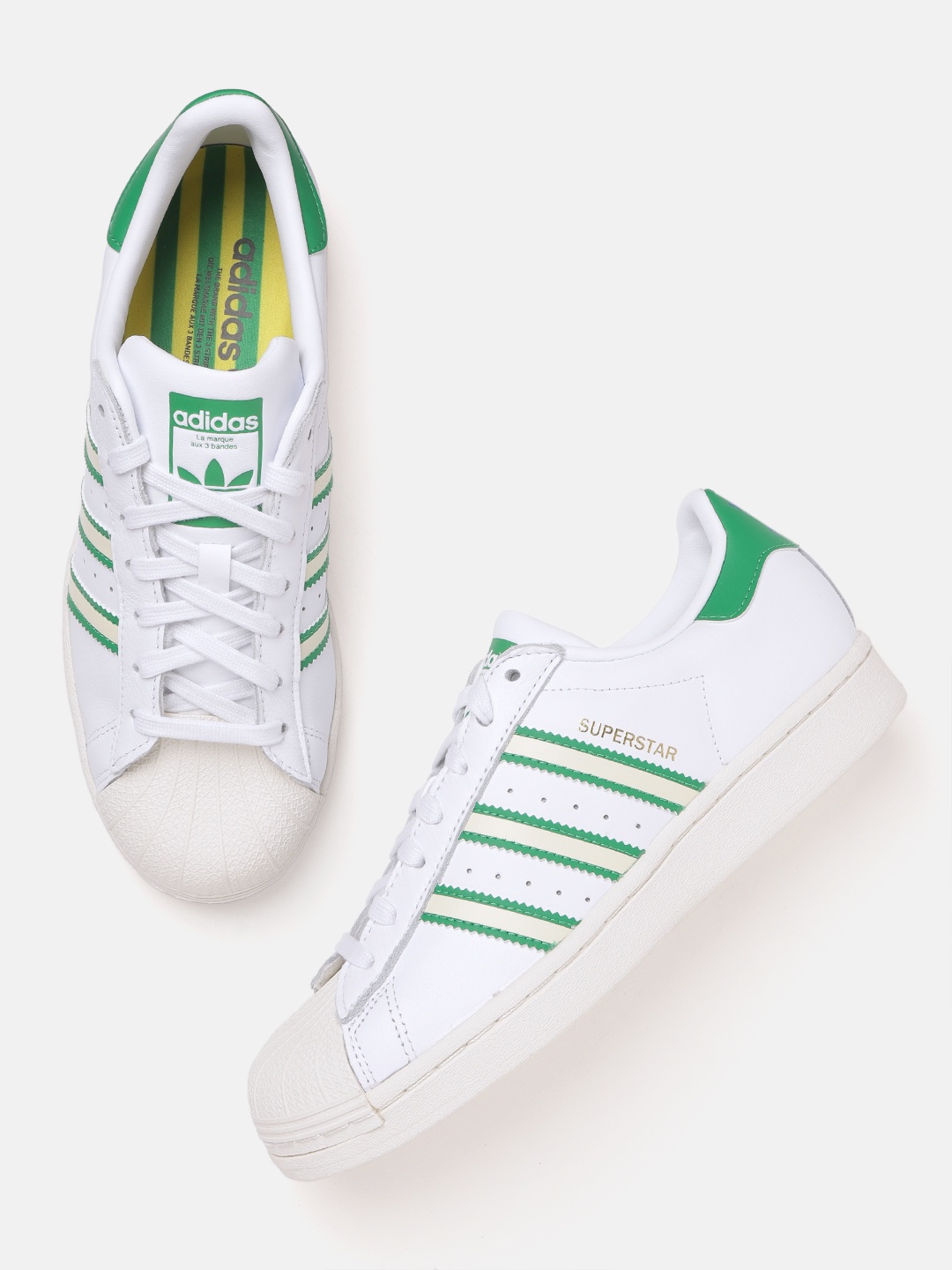 

ADIDAS Originals Men White & Green Superstar Brazil Leather Sneakers