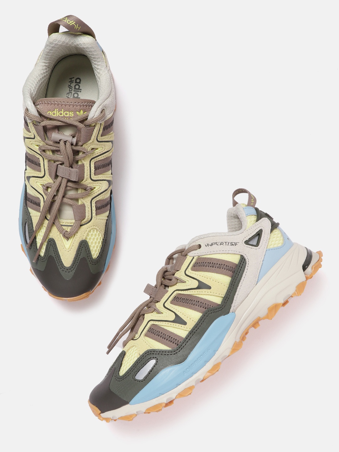 

ADIDAS Originals Men Yellow & Olive Green Woven Design Hyperturf Sneakers