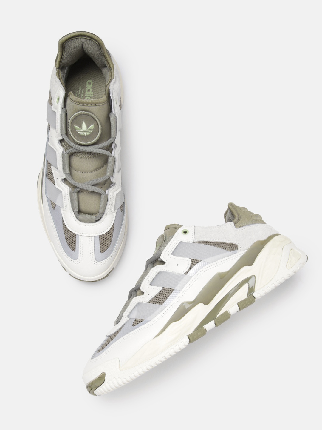 

ADIDAS Originals Men Off White & Sage Green Woven Design Niteball Sneakers