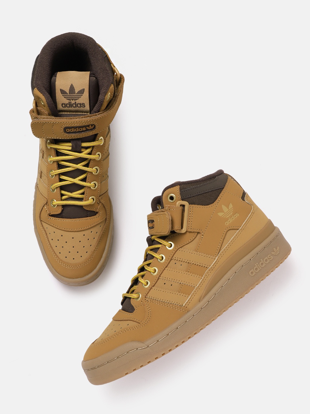 

ADIDAS Originals Men Brown Perforated Leather Forum Mid-Top Sneakers