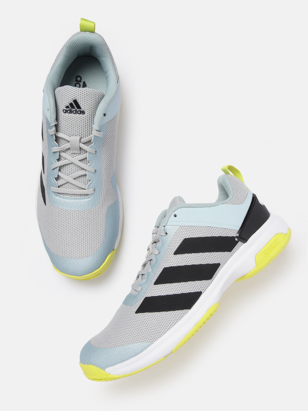 

ADIDAS Men Grey Blue & Black Woven Design Synthetic Tens Top Tennis Shoes