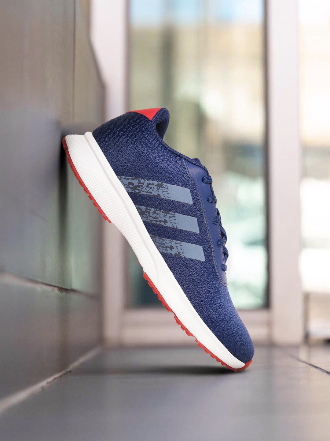 

ADIDAS Men Navy Blue Woven Design Restro Run Shoes