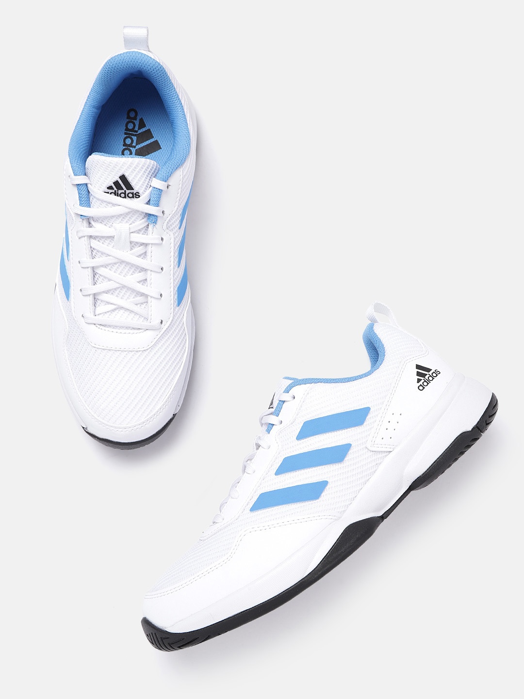 

ADIDAS Men White & Blue Woven Design Perforated Faztcort Tennis Shoes