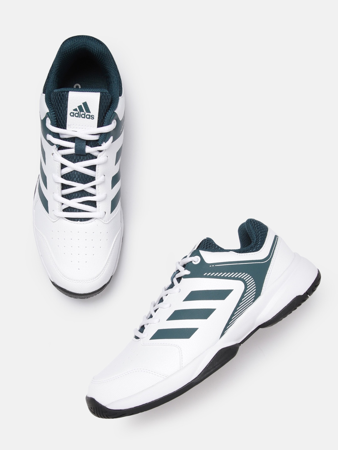 

ADIDAS Men White & Teal Blue Printed Oncort Tennis Shoes