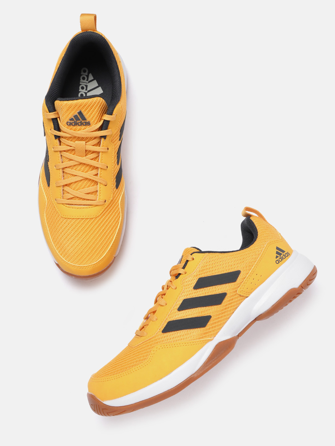 

ADIDAS Men Yellow & Black Woven Design Faztcort Indoor Training or Gym Shoes