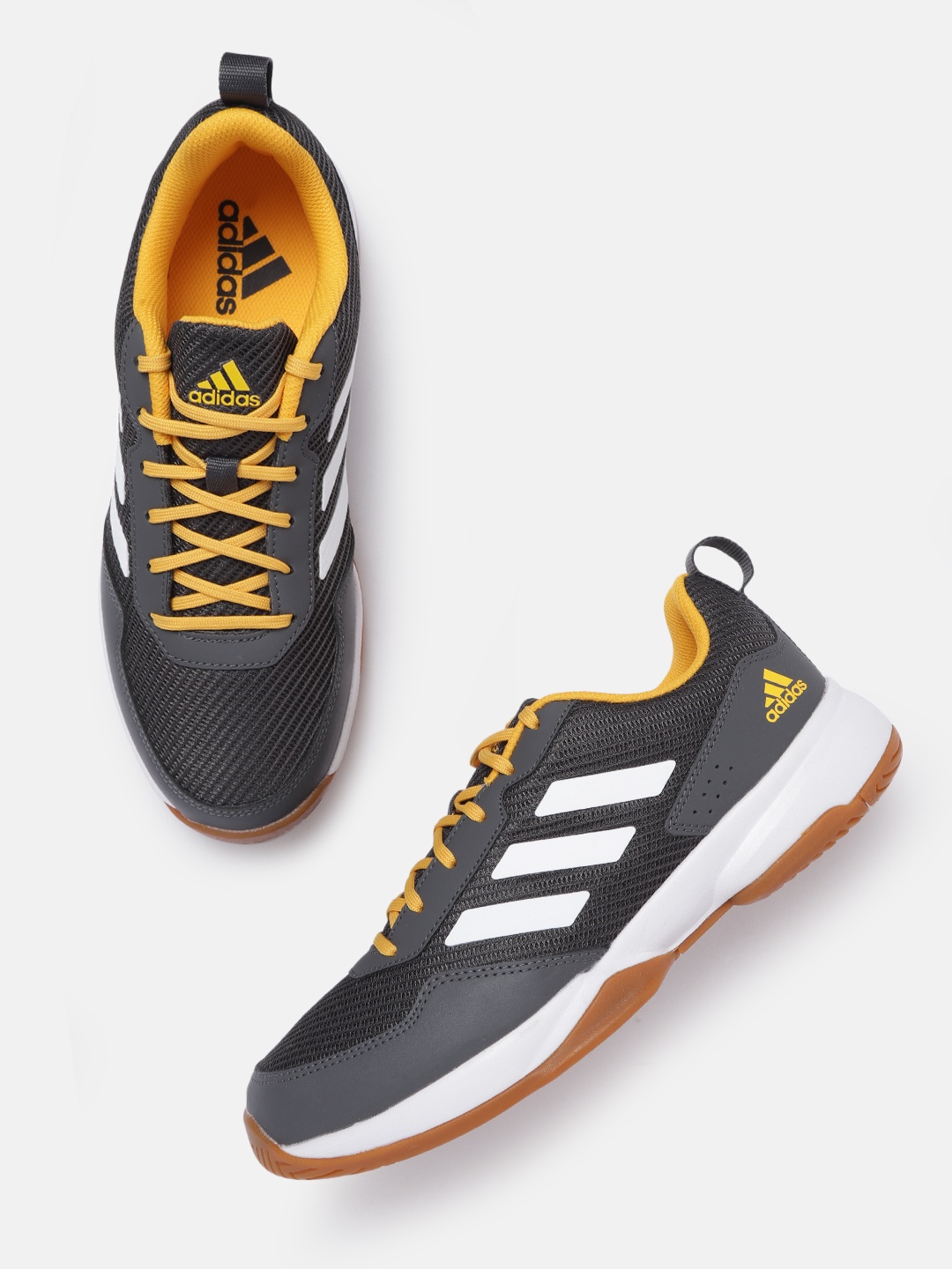 

ADIDAS Men Grey & White Woven Design Faztcort Indoor Training or Gym Shoes