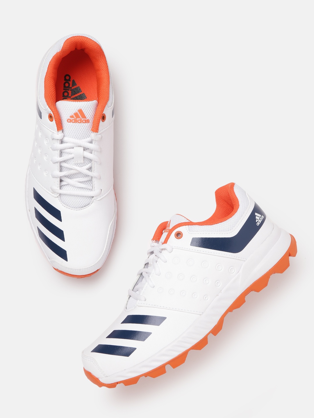

ADIDAS Men White & Navy Blue Solid Crinu Cricket Shoes