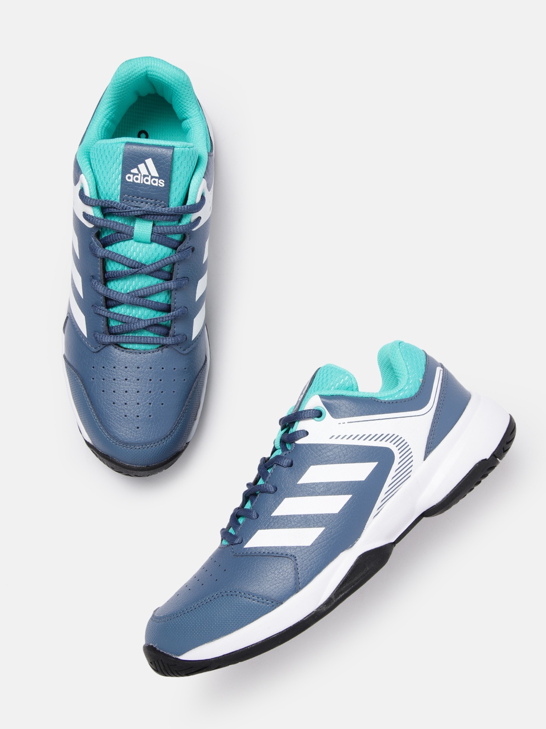 

ADIDAS Men Teal Blue & White Perforated Oncort Tennis Shoes