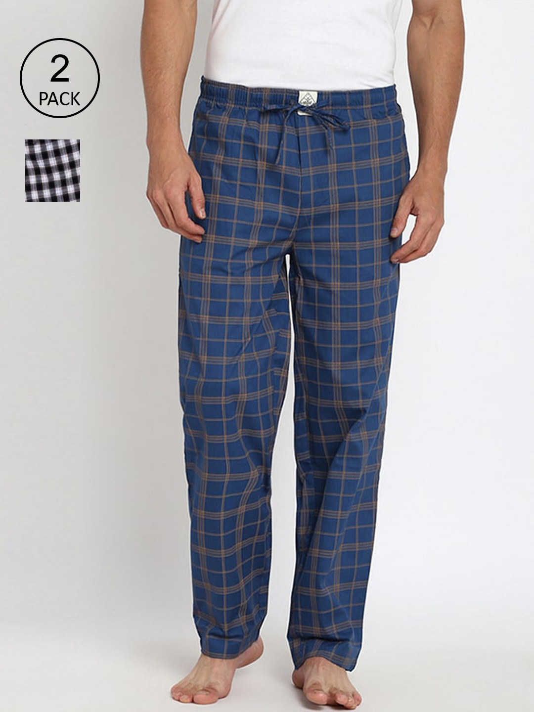 

abof Men Pack Of 2 Blue & White Checked Lounge Pants
