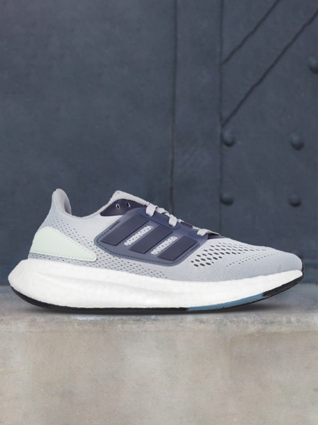 

ADIDAS Men Grey & Navy Blue Woven Design Perforated Pureboost 22 Running Shoes