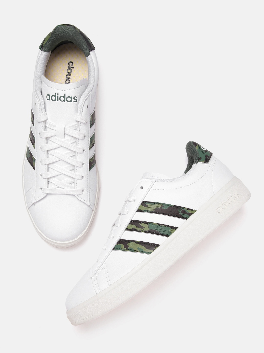 

ADIDAS Men White Striped Grand Court Cloudfoam Lifestyle Comfort Skateboarding Shoes