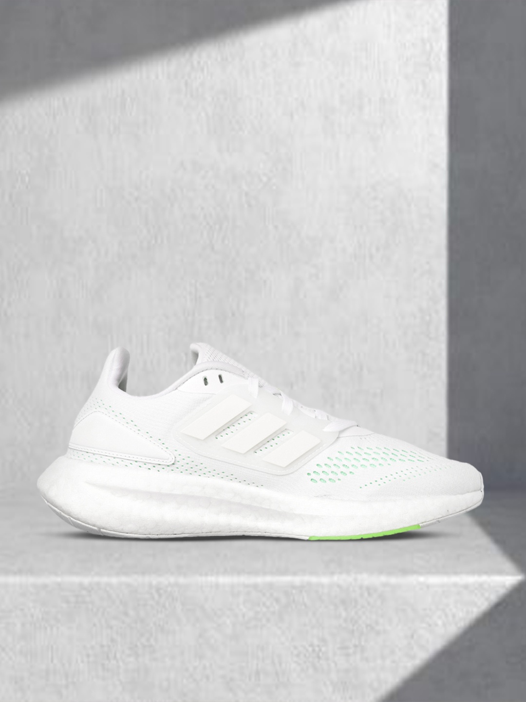 

ADIDAS Men White & Green Woven Design Perforated Pureboost 22 Running Shoes