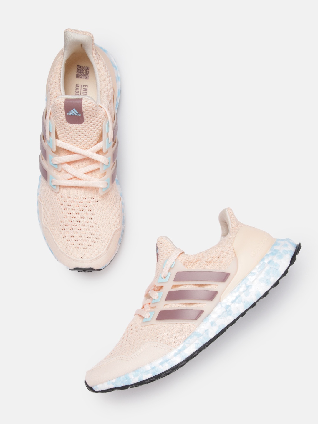 

ADIDAS Men Peach-Coloured & Purple Woven Design Ultraboost 5.0 DNA Running Shoes