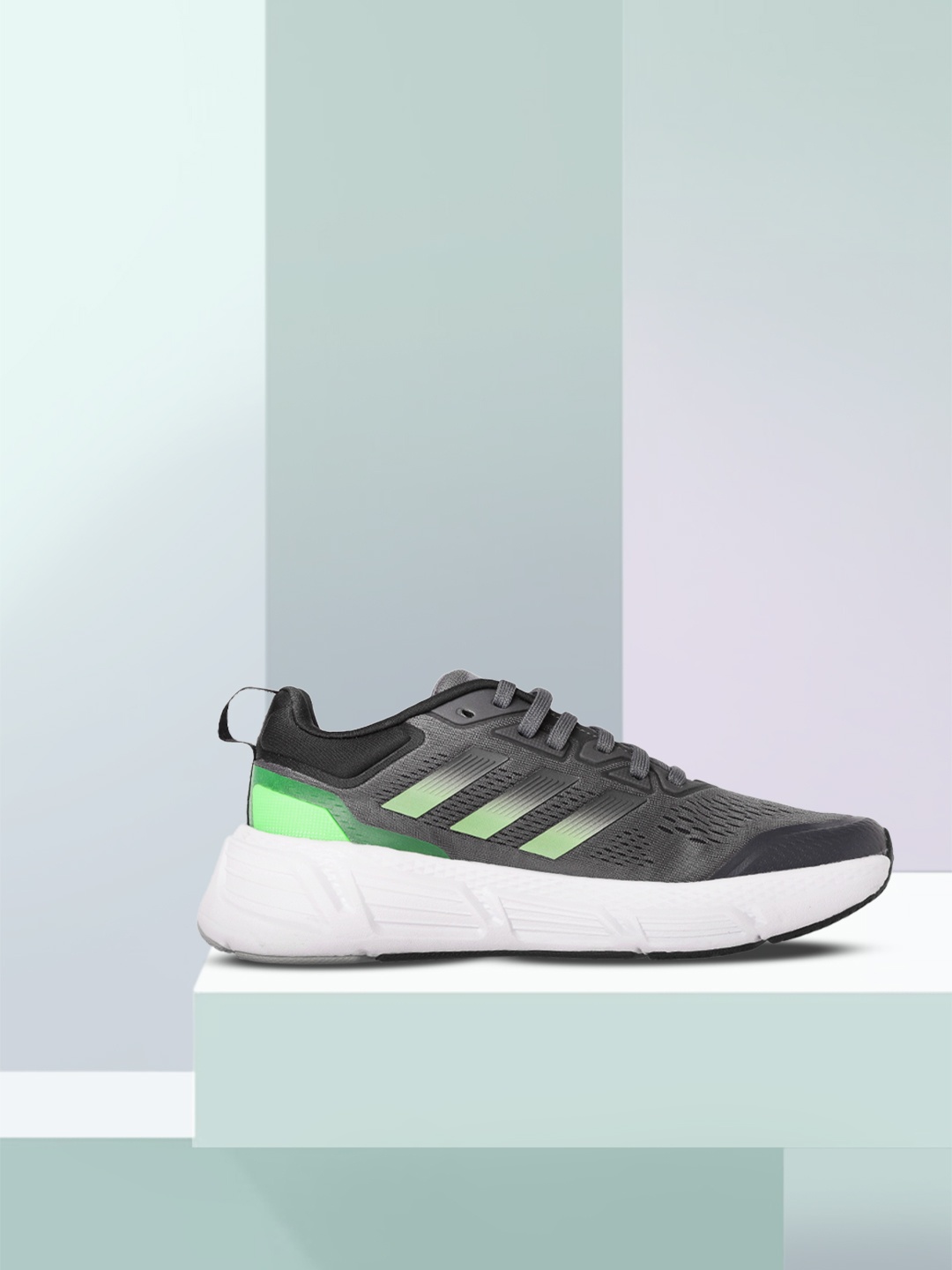 

ADIDAS Men Charcoal Grey & Green Woven Design Questar Running Shoes