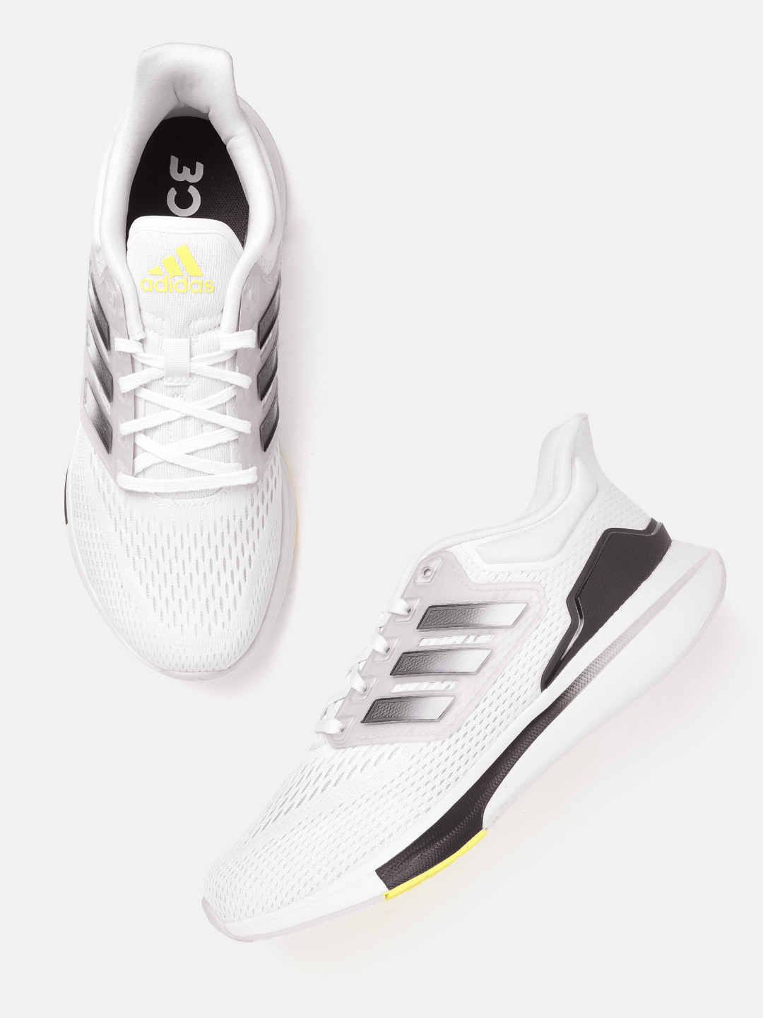 

ADIDAS Men White & Black Woven Design Bounce Midsole EQ21 Running Shoes