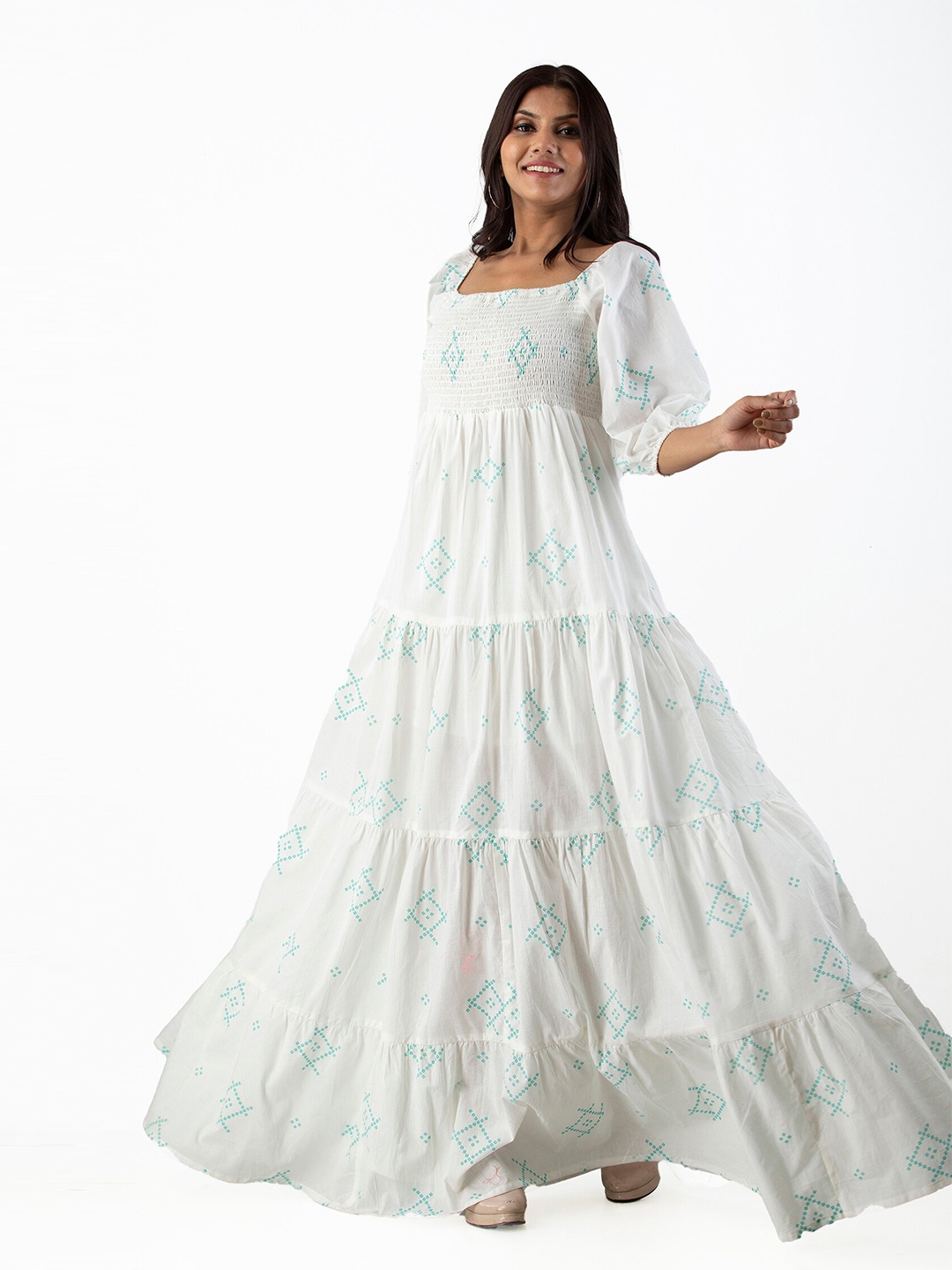 

KALINI White Floral Ethnic Maxi Dress