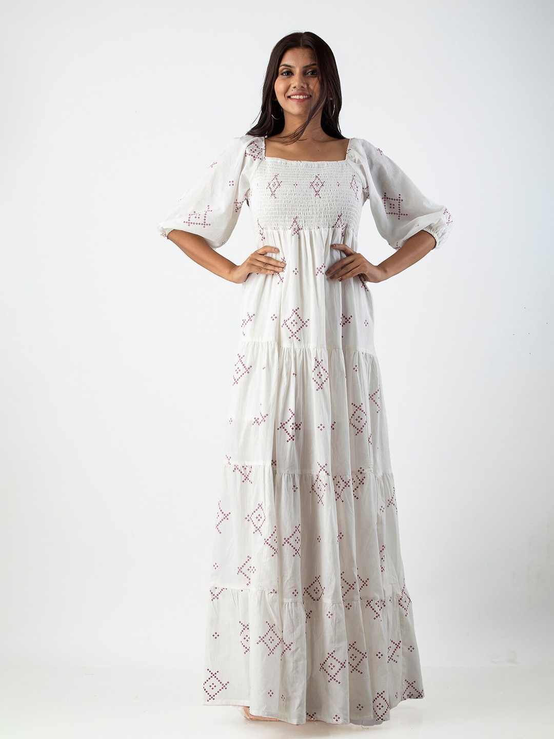 

KALINI White Floral Ethnic Maxi Dress