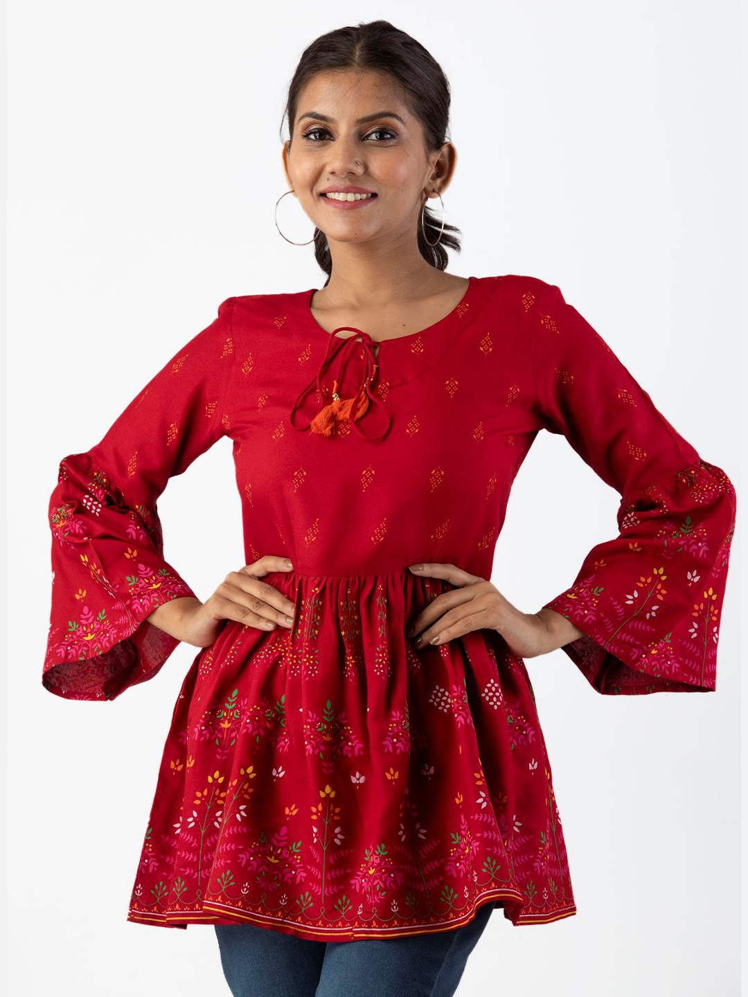 

KALINI Red Indigo Empire Longline Top