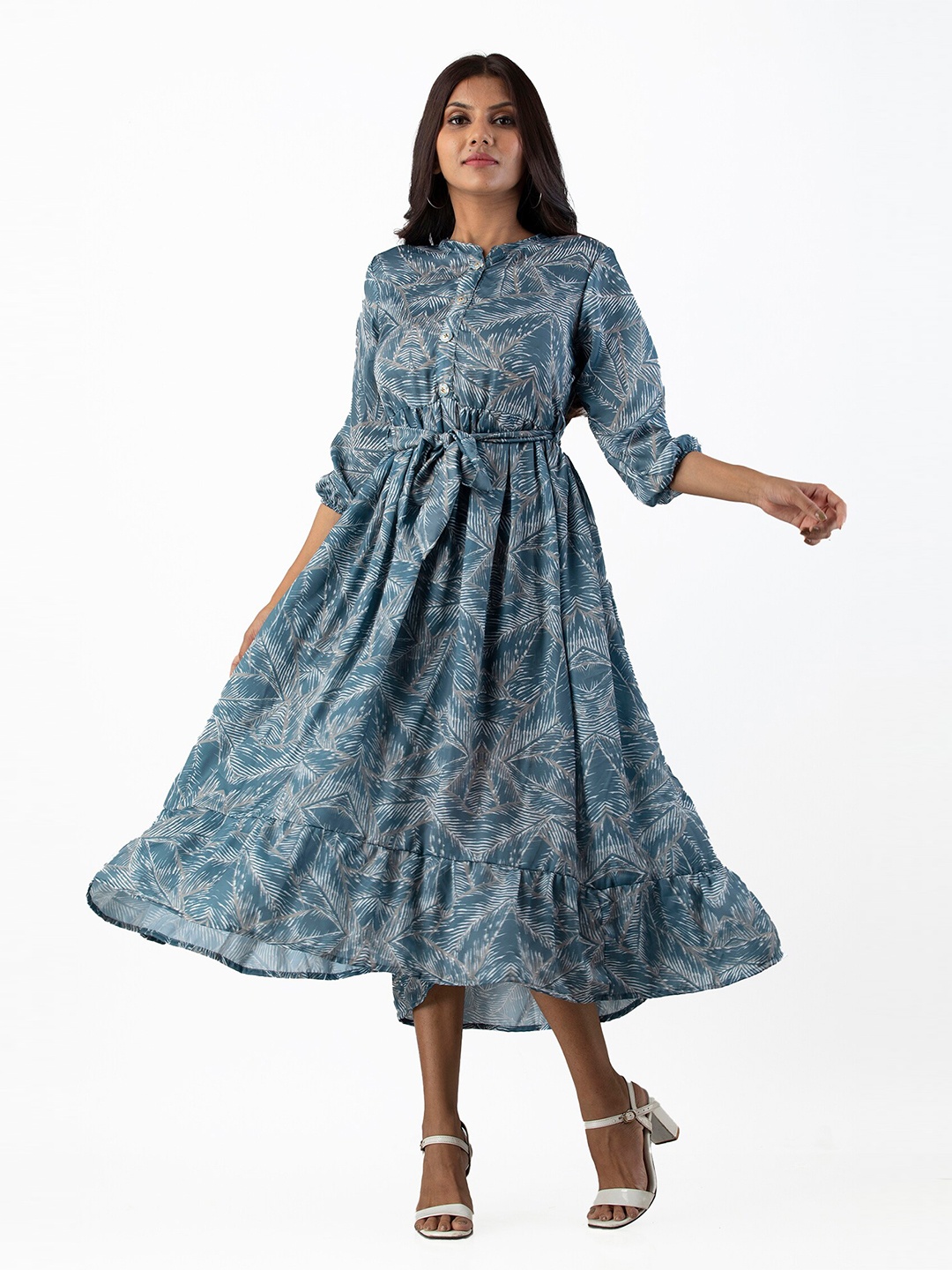 

KALINI Blue Floral Satin Ethnic Midi Dress