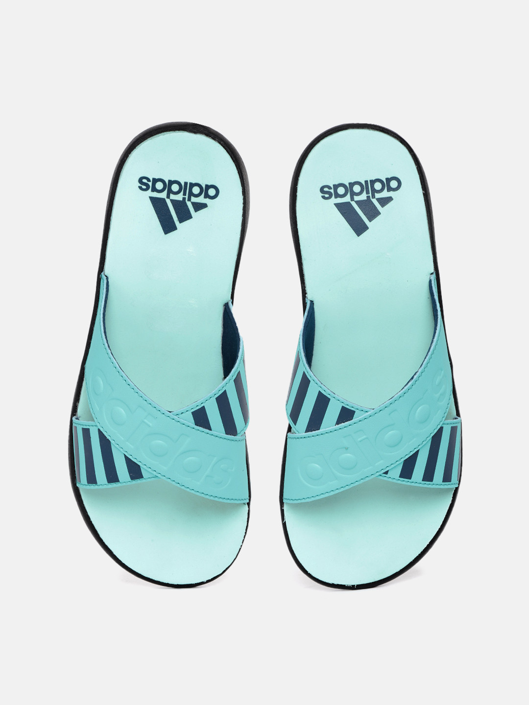 

ADIDAS Women Blue Striped & Brand Logo Embossed Distincto Sliders