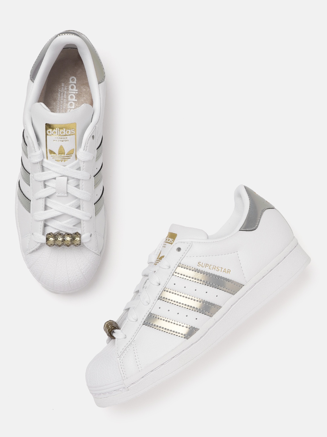 

ADIDAS Originals Women White & Silver-Toned Beads Embellished Perforated Superstar Sneaker