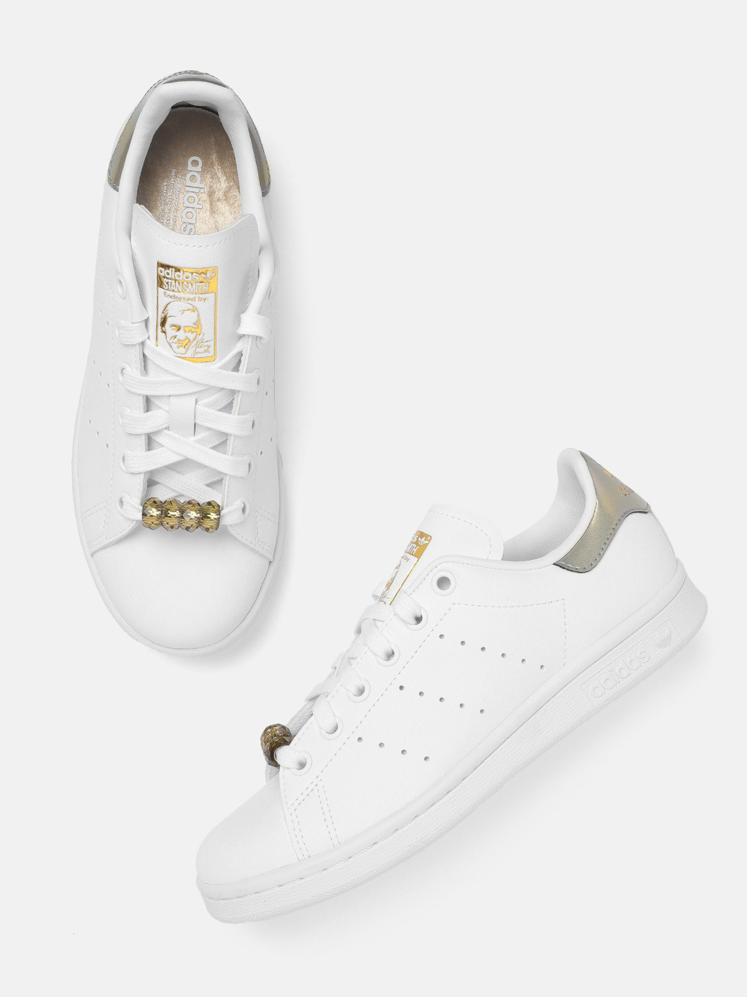 

ADIDAS Originals Women White Sneakers Beads Embellished Perforated Stan Smith Sneakers