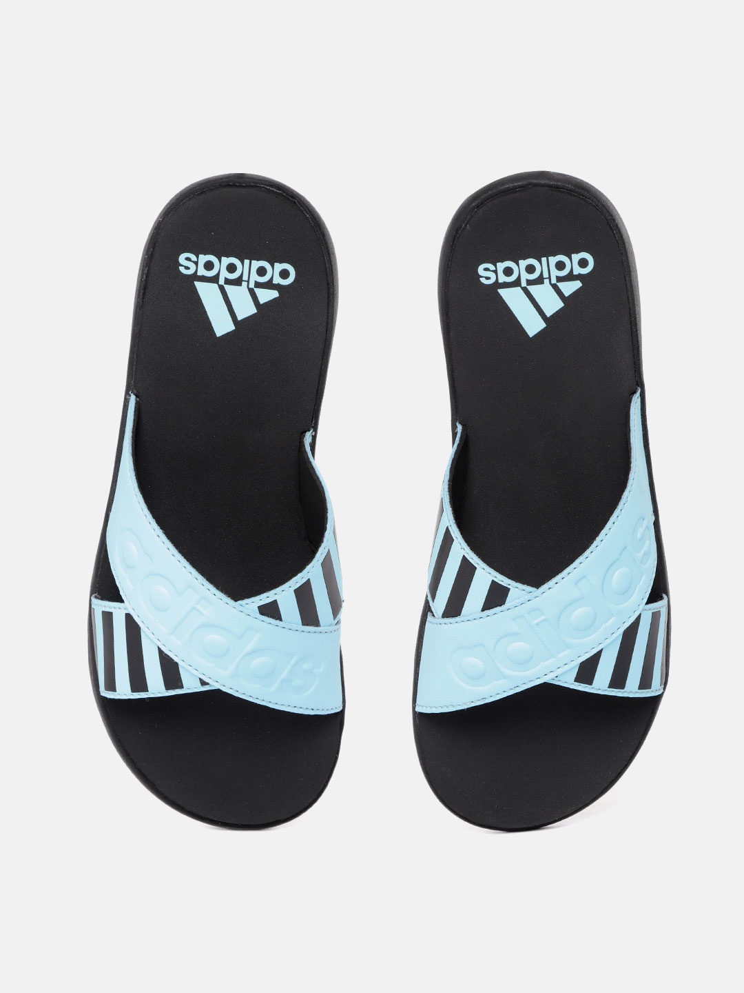

ADIDAS Women Blue & Black Striped & Brand Logo Embossed Distincto Sliders