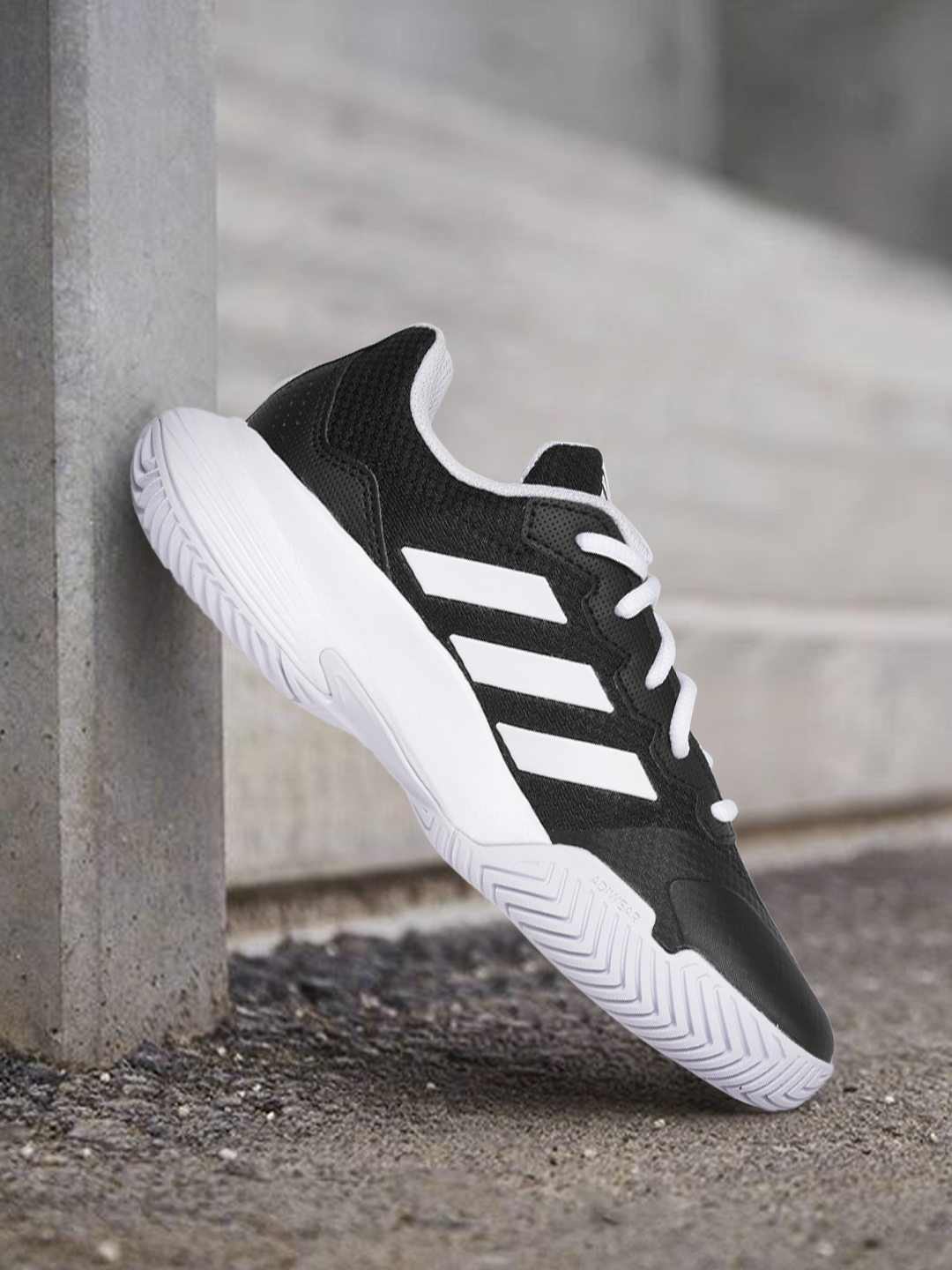 

ADIDAS Women Black & White Woven Design Gamecourt 2 Tennis Shoes
